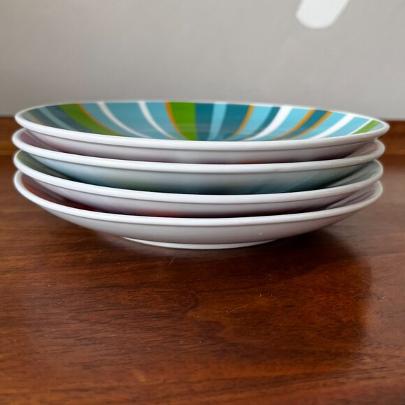 Target By Julia Minasian 6.5” Plates Set Of 4 Ceramic Striped Pink Red Teal Gold - Picture 6 of 10